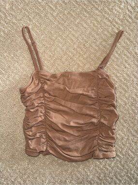 Hollister Ruched Brown Cropped Tank Top with Spaghetti Straps